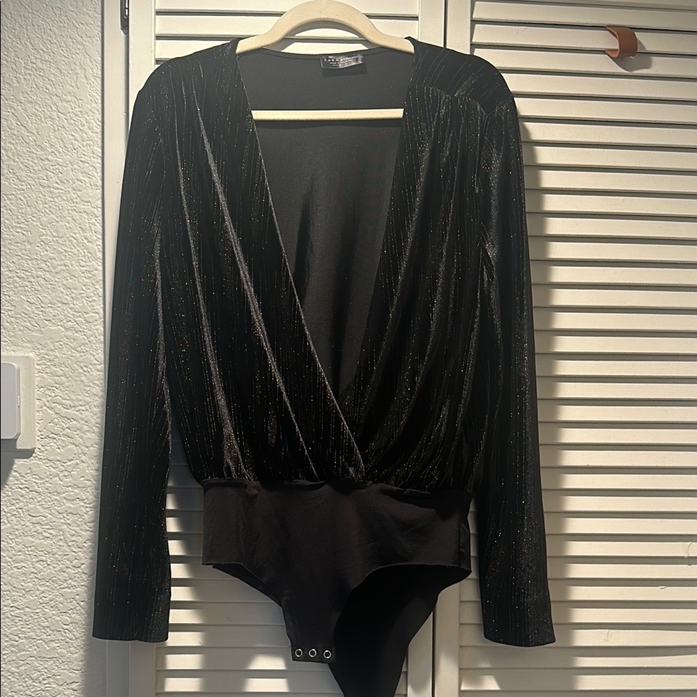 Zara Black Wrap Long Sleeve Bodysuit